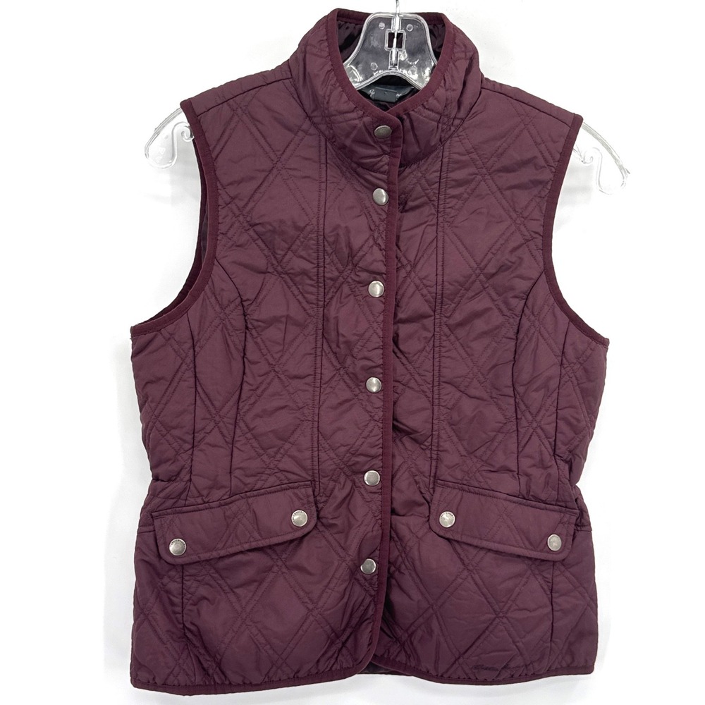 Eddie Bauer Women Vest S Burgundy Quilted Diamond Snap Front Fall Hiking Outdoor